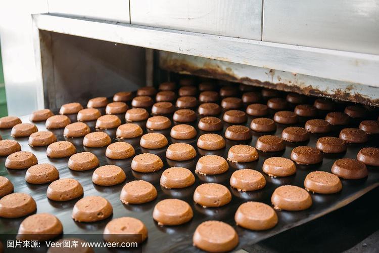自动化烘焙生产线,用于糖果工厂车间的带式设备上的甜饼